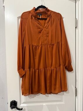Rust Orange Ruffle Mini Dress